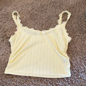 Cropped Yellow Lace Trim Tanktop